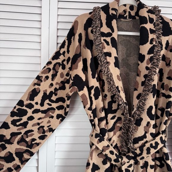 Chico’s Animal Print Fringe Cardigan Brown Metallic Mobwife Size 3 (XL/16) NWT - Picture 6 of 15